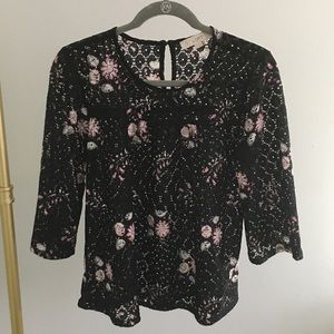 Loft Floral Lace Black Blouse Size XS